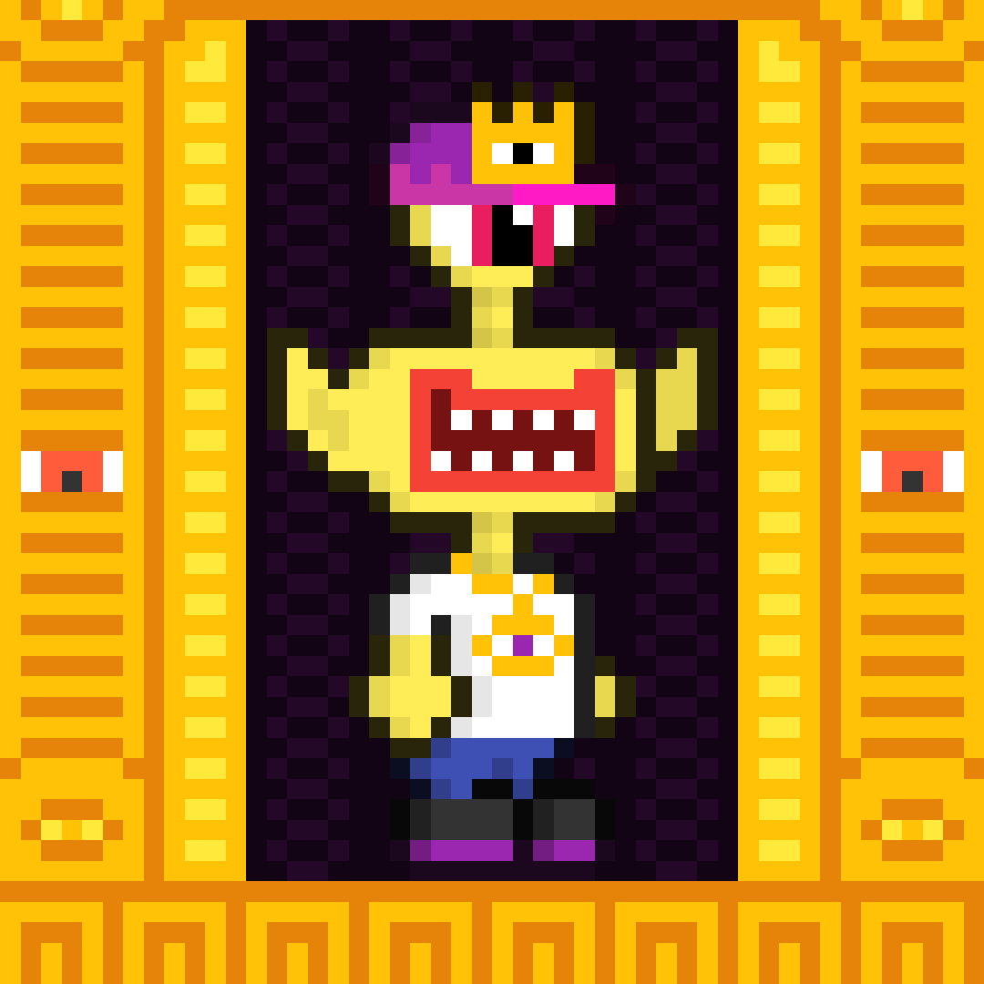 Yellow Gigglon with crown in temple