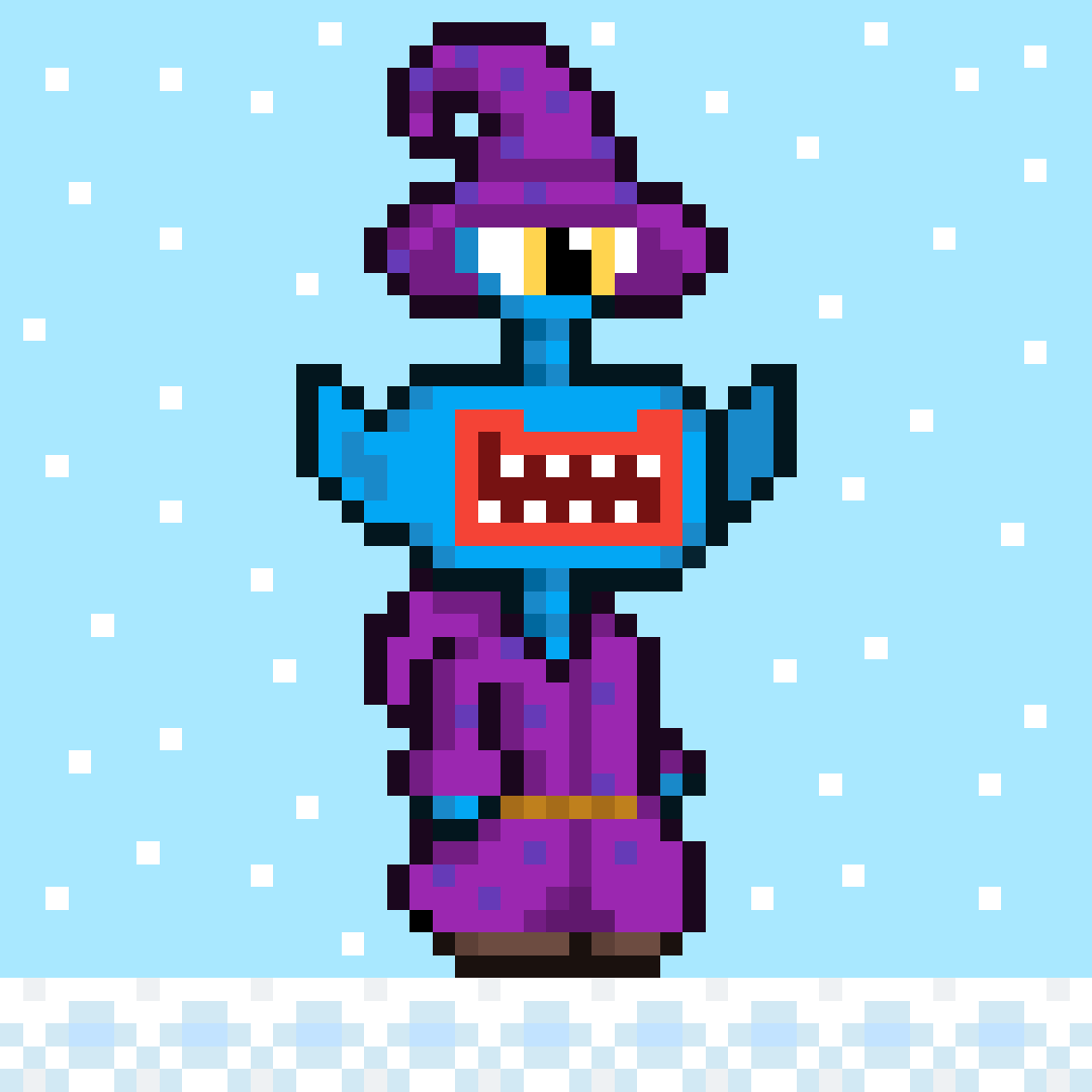 Blue Gigglon wizard in snow