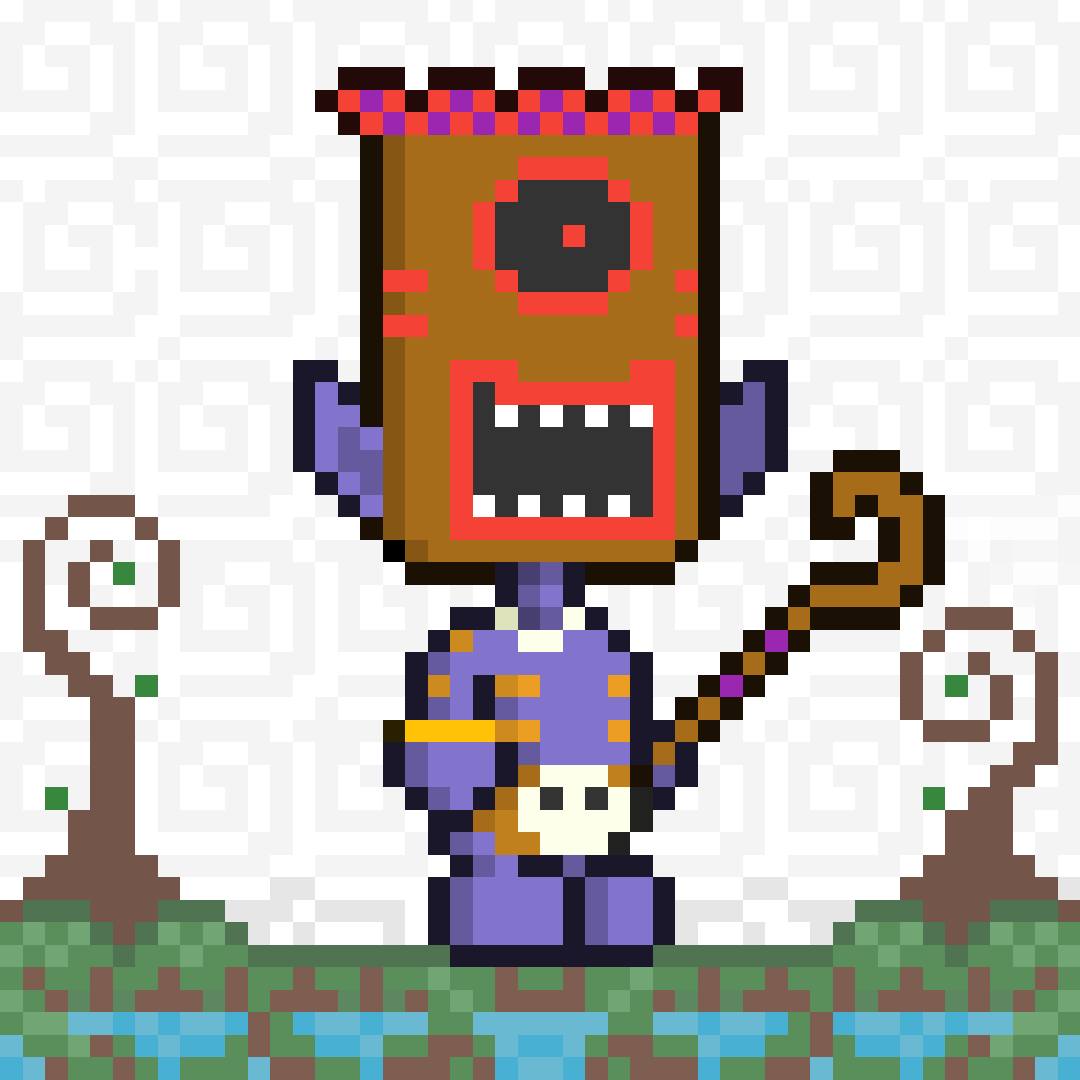 Brown tribal Gigglon with staff